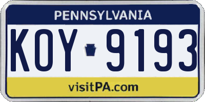 PA license plate KOY9193