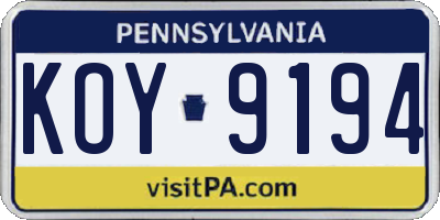 PA license plate KOY9194