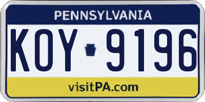 PA license plate KOY9196