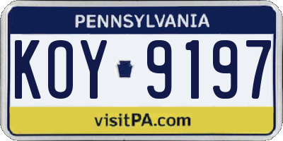 PA license plate KOY9197