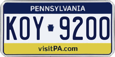 PA license plate KOY9200