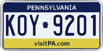 PA license plate KOY9201