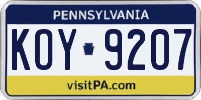 PA license plate KOY9207