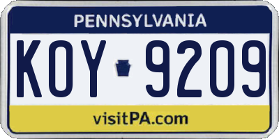 PA license plate KOY9209
