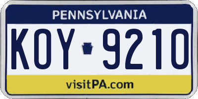 PA license plate KOY9210