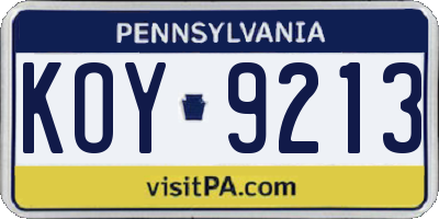 PA license plate KOY9213