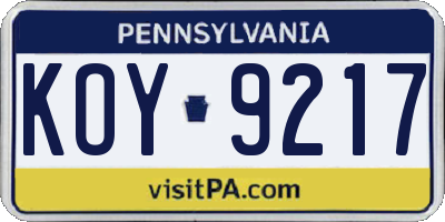 PA license plate KOY9217