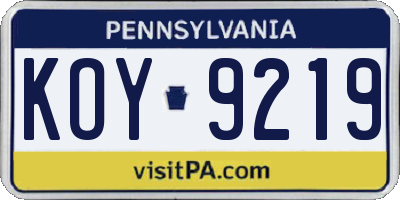 PA license plate KOY9219