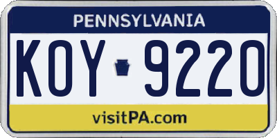 PA license plate KOY9220