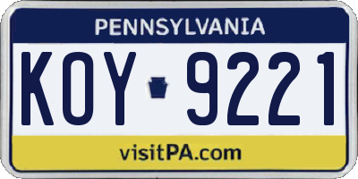 PA license plate KOY9221