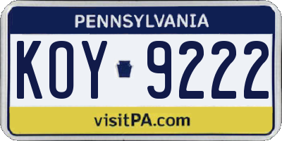 PA license plate KOY9222