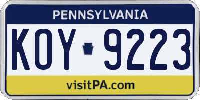PA license plate KOY9223