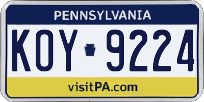 PA license plate KOY9224