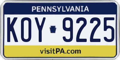 PA license plate KOY9225