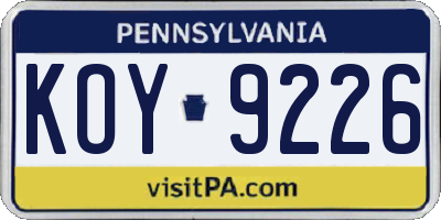 PA license plate KOY9226