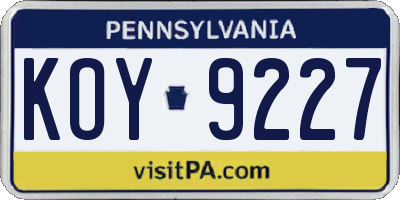 PA license plate KOY9227