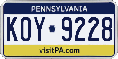 PA license plate KOY9228