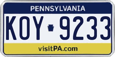 PA license plate KOY9233