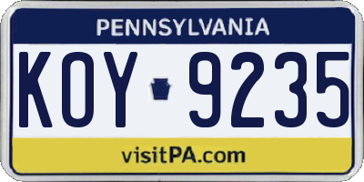 PA license plate KOY9235
