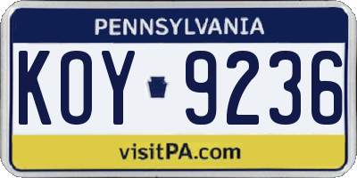 PA license plate KOY9236