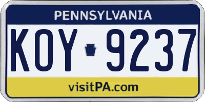 PA license plate KOY9237