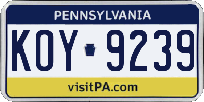 PA license plate KOY9239