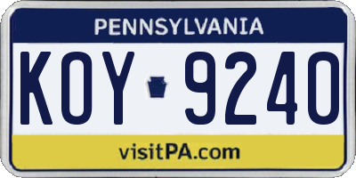 PA license plate KOY9240