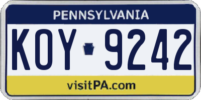 PA license plate KOY9242