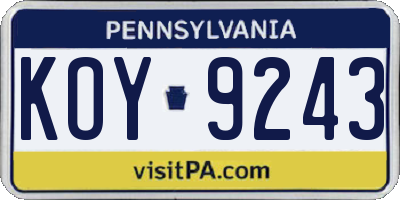 PA license plate KOY9243