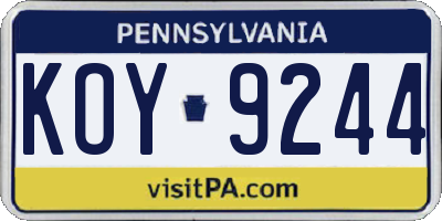 PA license plate KOY9244