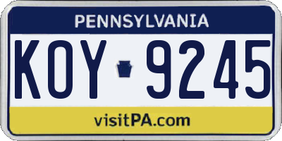 PA license plate KOY9245