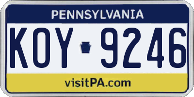 PA license plate KOY9246