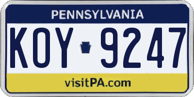 PA license plate KOY9247