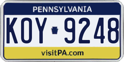 PA license plate KOY9248
