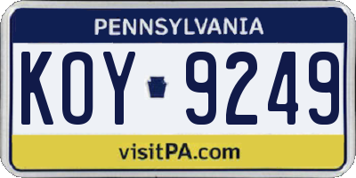 PA license plate KOY9249