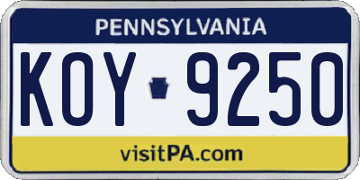 PA license plate KOY9250