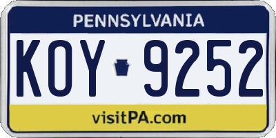PA license plate KOY9252