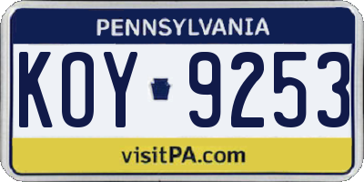 PA license plate KOY9253