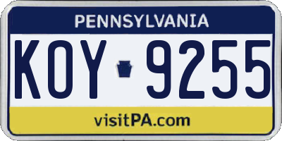 PA license plate KOY9255