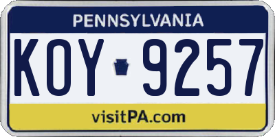 PA license plate KOY9257