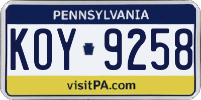 PA license plate KOY9258