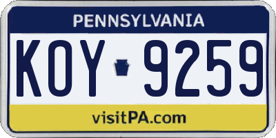 PA license plate KOY9259