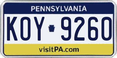 PA license plate KOY9260