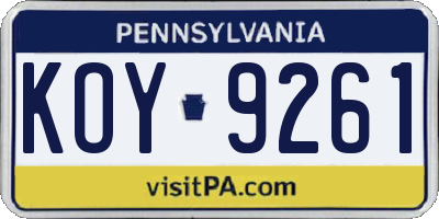 PA license plate KOY9261