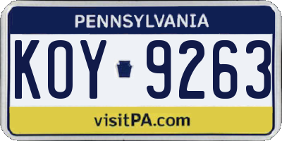 PA license plate KOY9263