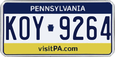 PA license plate KOY9264