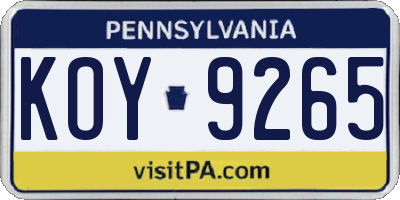 PA license plate KOY9265