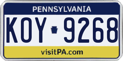 PA license plate KOY9268
