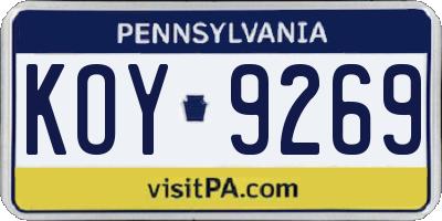 PA license plate KOY9269