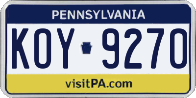 PA license plate KOY9270